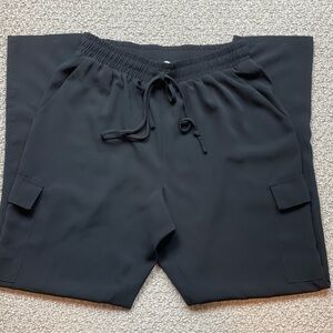 Lush cargo black pull on casual high‎ waist tapered leg pants, sz S, EUC